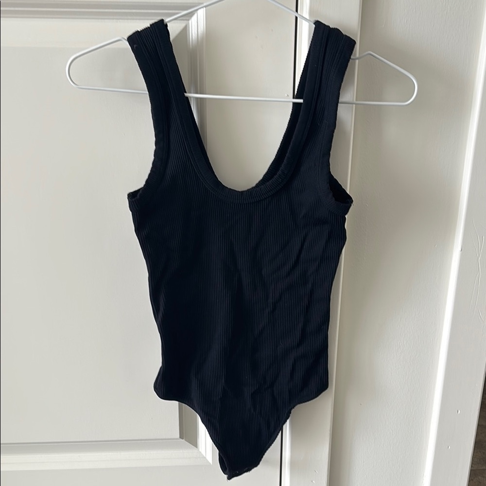 Abercrombie and fitch black ribbed scoop neck thong bodysuit tank top sleeveless